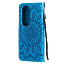 For Huawei P50 Pro Sun Embossing Pattern Horizontal Flip Leather Case with Card Slot & Holder & Wallet & Lanyard(Blue)