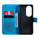 For Huawei P50 Pro Sun Embossing Pattern Horizontal Flip Leather Case with Card Slot & Holder & Wallet & Lanyard(Blue)
