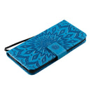 For Huawei P50 Pro Sun Embossing Pattern Horizontal Flip Leather Case with Card Slot & Holder & Wallet & Lanyard(Blue)