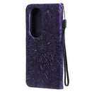For Huawei P50 Pro Sun Embossing Pattern Horizontal Flip Leather Case with Card Slot & Holder & Wallet & Lanyard(Purple)