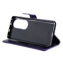 For Huawei P50 Pro Sun Embossing Pattern Horizontal Flip Leather Case with Card Slot & Holder & Wallet & Lanyard(Purple)