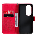 For Huawei P50 Pro Sun Embossing Pattern Horizontal Flip Leather Case with Card Slot & Holder & Wallet & Lanyard(Red)