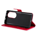 For Huawei P50 Pro Sun Embossing Pattern Horizontal Flip Leather Case with Card Slot & Holder & Wallet & Lanyard(Red)