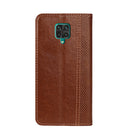 For Xiaomi Redmi Note 9 Pro Grid Texture Magnetic PU + TPU Horizontal Flip Leather Case with Holder & Card Slot(Brown)