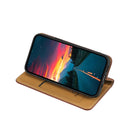 For Samsung Galaxy A50 Grid Texture Magnetic PU + TPU Horizontal Flip Leather Case with Holder & Card Slot(Brown)