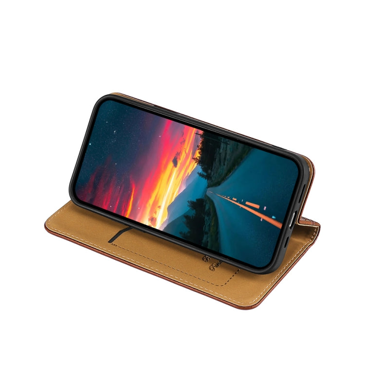 For Samsung Galaxy A50 Grid Texture Magnetic PU + TPU Horizontal Flip Leather Case with Holder & Card Slot(Brown)