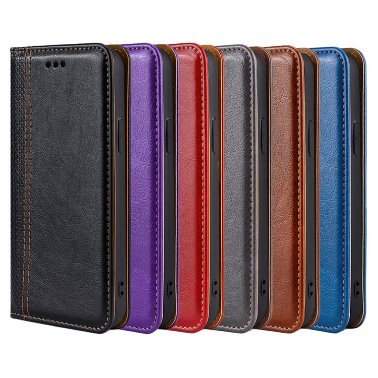 For Samsung Galaxy A50 Grid Texture Magnetic PU + TPU Horizontal Flip Leather Case with Holder & Card Slot(Brown)