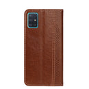 For Samsung Galaxy A51 Grid Texture Magnetic PU + TPU Horizontal Flip Leather Case with Holder & Card Slot(Brown)