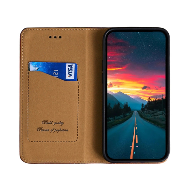 For Samsung Galaxy A51 Grid Texture Magnetic PU + TPU Horizontal Flip Leather Case with Holder & Card Slot(Brown)