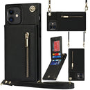 For iPhone 11 Cross-body Zipper Square TPU+PU Back Cover Case with Holder & Card Slots & Wallet & Strap (Black)