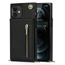 For iPhone 11 Cross-body Zipper Square TPU+PU Back Cover Case with Holder & Card Slots & Wallet & Strap (Black)