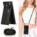 For iPhone 11 Cross-body Zipper Square TPU+PU Back Cover Case with Holder & Card Slots & Wallet & Strap (Black)