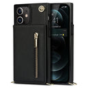 Cross-body Zipper Square TPU+PU Back Cover Case with Holder & Card Slots & Wallet & Strap For iPhone 12 mini(Black)