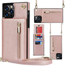 Cross-body Zipper Square TPU+PU Back Cover Case with Holder & Card Slots & Wallet & Strap For iPhone 12 Pro Max(Rose Gold)