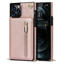 Cross-body Zipper Square TPU+PU Back Cover Case with Holder & Card Slots & Wallet & Strap For iPhone 12 Pro Max(Rose Gold)