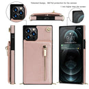 Cross-body Zipper Square TPU+PU Back Cover Case with Holder & Card Slots & Wallet & Strap For iPhone 12 Pro Max(Rose Gold)