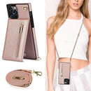 Cross-body Zipper Square TPU+PU Back Cover Case with Holder & Card Slots & Wallet & Strap For iPhone 12 Pro Max(Rose Gold)