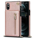 For iPhone X / XS Cross-body Zipper Square TPU+PU Back Cover Case with Holder & Card Slots & Wallet & Strap(Rose Gold)