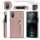 For iPhone X / XS Cross-body Zipper Square TPU+PU Back Cover Case with Holder & Card Slots & Wallet & Strap(Rose Gold)