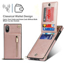 For iPhone X / XS Cross-body Zipper Square TPU+PU Back Cover Case with Holder & Card Slots & Wallet & Strap(Rose Gold)