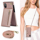 For iPhone X / XS Cross-body Zipper Square TPU+PU Back Cover Case with Holder & Card Slots & Wallet & Strap(Rose Gold)