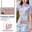 For iPhone X / XS Cross-body Zipper Square TPU+PU Back Cover Case with Holder & Card Slots & Wallet & Strap(Rose Gold)
