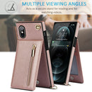 For iPhone X / XS Cross-body Zipper Square TPU+PU Back Cover Case with Holder & Card Slots & Wallet & Strap(Rose Gold)