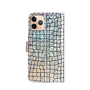 Laser Glitter Powder Matching Crocodile Texture Horizontal Flip Leather Case with Card Slots & Holder & Wallet For iPhone 13 Pro(Silver)