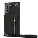 For Samsung Galaxy S21 5G Cross-body Zipper Square TPU+PU Back Cover Case with Holder & Card Slots & Wallet & Strap(Black)