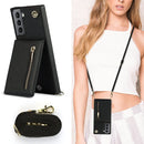 For Samsung Galaxy S21 5G Cross-body Zipper Square TPU+PU Back Cover Case with Holder & Card Slots & Wallet & Strap(Black)
