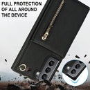 For Samsung Galaxy S21 5G Cross-body Zipper Square TPU+PU Back Cover Case with Holder & Card Slots & Wallet & Strap(Black)