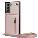 For Samsung Galaxy S21 5G Cross-body Zipper Square TPU+PU Back Cover Case with Holder & Card Slots & Wallet & Strap(Rose Gold)