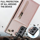 For Samsung Galaxy S21 5G Cross-body Zipper Square TPU+PU Back Cover Case with Holder & Card Slots & Wallet & Strap(Rose Gold)