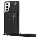 For Samsung Galaxy S21+ 5G Cross-body Zipper Square TPU+PU Back Cover Case with Holder & Card Slots & Wallet & Strap(Black)