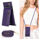 For Samsung Galaxy S10 Plus Cross-body Zipper Square TPU+PU Back Cover Case with Holder & Card Slots & Wallet & Strap(Purple)