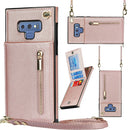 For Samsung Galaxy Note9 Cross-body Zipper Square TPU+PU Back Cover Case with Holder & Card Slots & Wallet & Strap(Rose Gold)