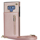 For Samsung Galaxy Note9 Cross-body Zipper Square TPU+PU Back Cover Case with Holder & Card Slots & Wallet & Strap(Rose Gold)
