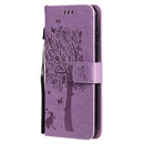 For vivo Y1s / Y90 / Y91C Tree & Cat Embossing Pattern Horizontal Flip PU Leather Case with Holder & Card Slots & Wallet & Lanyard(Light Purple)