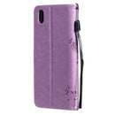 For vivo Y1s / Y90 / Y91C Tree & Cat Embossing Pattern Horizontal Flip PU Leather Case with Holder & Card Slots & Wallet & Lanyard(Light Purple)