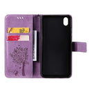 For vivo Y1s / Y90 / Y91C Tree & Cat Embossing Pattern Horizontal Flip PU Leather Case with Holder & Card Slots & Wallet & Lanyard(Light Purple)
