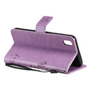 For vivo Y1s / Y90 / Y91C Tree & Cat Embossing Pattern Horizontal Flip PU Leather Case with Holder & Card Slots & Wallet & Lanyard(Light Purple)