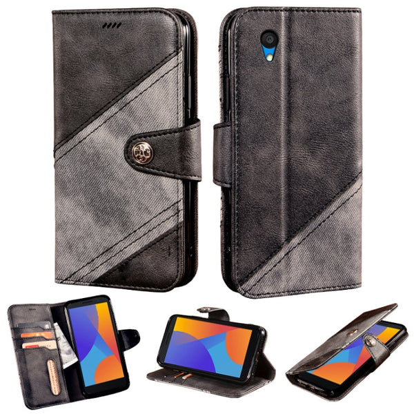 For Alcatel 1 2021 Contrast Color Splicing Retro Texture Horizontal Flip PU Leather Case with Card Slots & Holder & Wallet(Black)