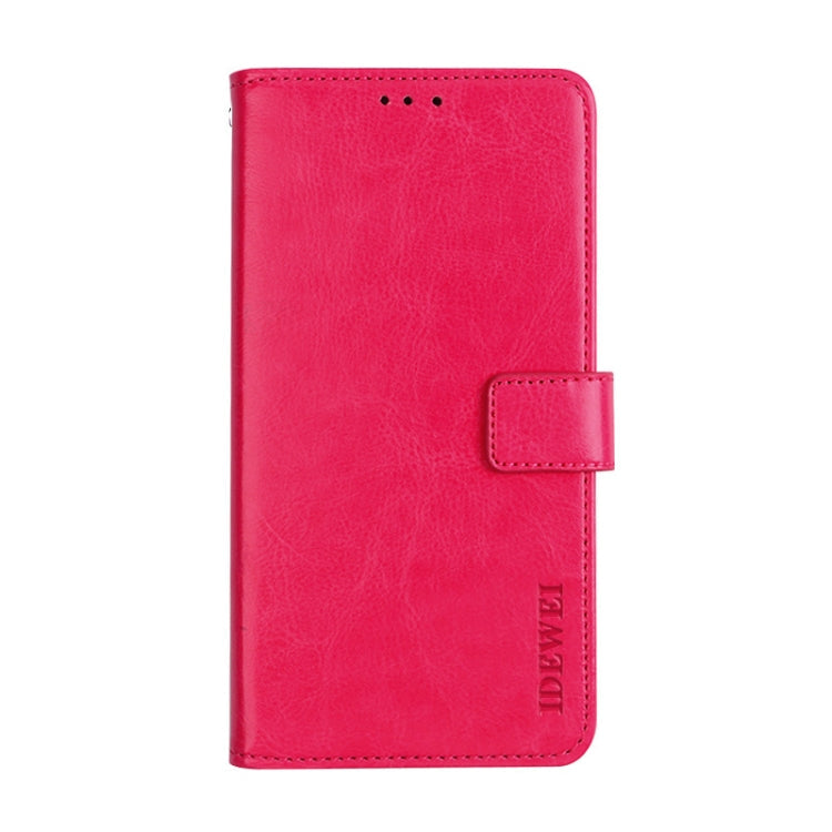For Alcatel 1 2021 idewei Crazy Horse Texture Horizontal Flip Leather Case with Holder & Card Slots & Wallet(Rose Red)