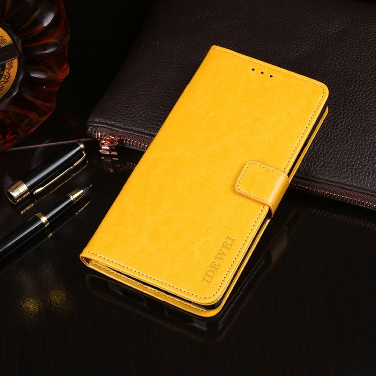 For Alcatel 1 2021 idewei Crazy Horse Texture Horizontal Flip Leather Case with Holder & Card Slots & Wallet(Yellow)