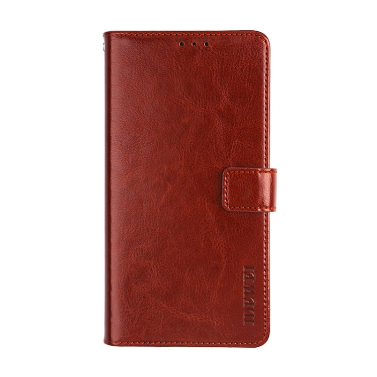 For Alcatel 1 2021 idewei Crazy Horse Texture Horizontal Flip Leather Case with Holder & Card Slots & Wallet(Brown)