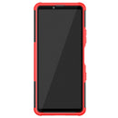 For Sony Xperia 10 III Tire Texture Shockproof TPU+PC Protective Case with Holder(Red)