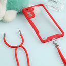 For Samsung Galaxy S21 FE Acrylic + Color TPU Shockproof Case with Neck Lanyard(Red)