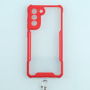 For Samsung Galaxy S21 FE Acrylic + Color TPU Shockproof Case with Neck Lanyard(Red)