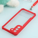 For Samsung Galaxy S21 FE Acrylic + Color TPU Shockproof Case with Neck Lanyard(Red)