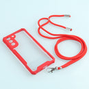 For Samsung Galaxy S21 FE Acrylic + Color TPU Shockproof Case with Neck Lanyard(Red)